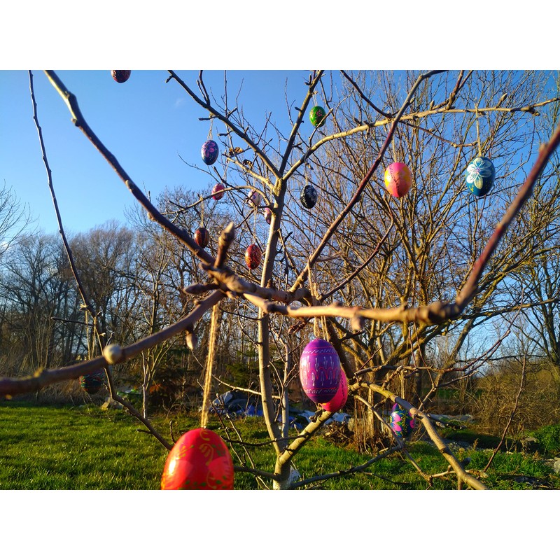 12 Wooden Easter Eggs Hand Painted with Hanger Handmade from
