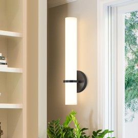 LED Dimming Wall Sconces 8W, 3000K Warm Lights Dimmable, White Lampshade Bathroom Vanity Lighting Wall Light Fixtures for Bedroom Dining Living Hallway, Black