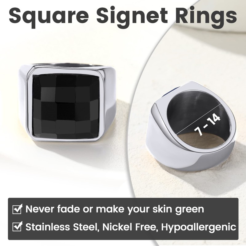 GOLDCHIC JEWELRY Men's Black Onyx Signet Ring, Square Cut Gemstone