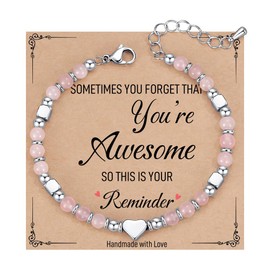 TTPSRY Bracelet for Women Natural Stone Beads Bracelets Adjustable Pearl Bracelet Stainless Steel Heart Jewellery Birthday Christmas Gifts for Girls Women Girlfriends Wife, Stone