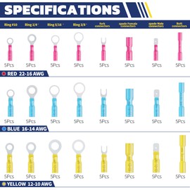 haisstronica 120PCS Heat Shrink Wire Connectors-Marine Grade Heat Shrink Butt Connectors-Electrical Connectors Kit of Tinned Red Copper,AWG 22-10 Crimp Insulated Ring Fork Butt Splice(3Colors/24Sizes)