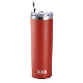 koodee Coffee Tumbler 20 oz Stainless Steel Double Wall Vacuum Insulated Skinny Tumbler with Lid and Straw, Beach Cup for Women and Girls(Canyon Red)