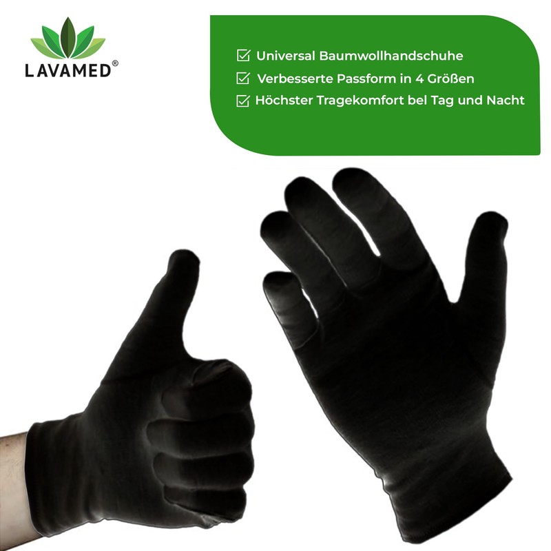 Dermatest LAVAMED Cotton Gloves Black Protective Gloves 100% Pure Cotton