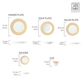 Joseph Sedgh Collection 20-Piece Bone China Dinnerware Set, Service for 4, White and Golden Greek Key