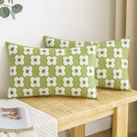 EMEMA Decorative Throw Pillow Covers Daisy Sun Flower Jacquard Pillowcase Cushion Case Rectangle for Couch Sofa Bed Living Room Bedroom Set of 2, 12x20 Inch, Sage Green