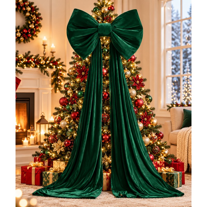 Oversized Velvet Christmas Bow with Long Tails, 15.75 x 70.8