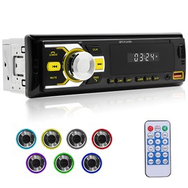 NHOPEEW 1 DIN Car Radio - Car Radio with Double Bluetooth - FM Radio Receiver Support 7 Colour Backlight - U Disk/AUX in/TF Card Play/App Locate and Find the Car