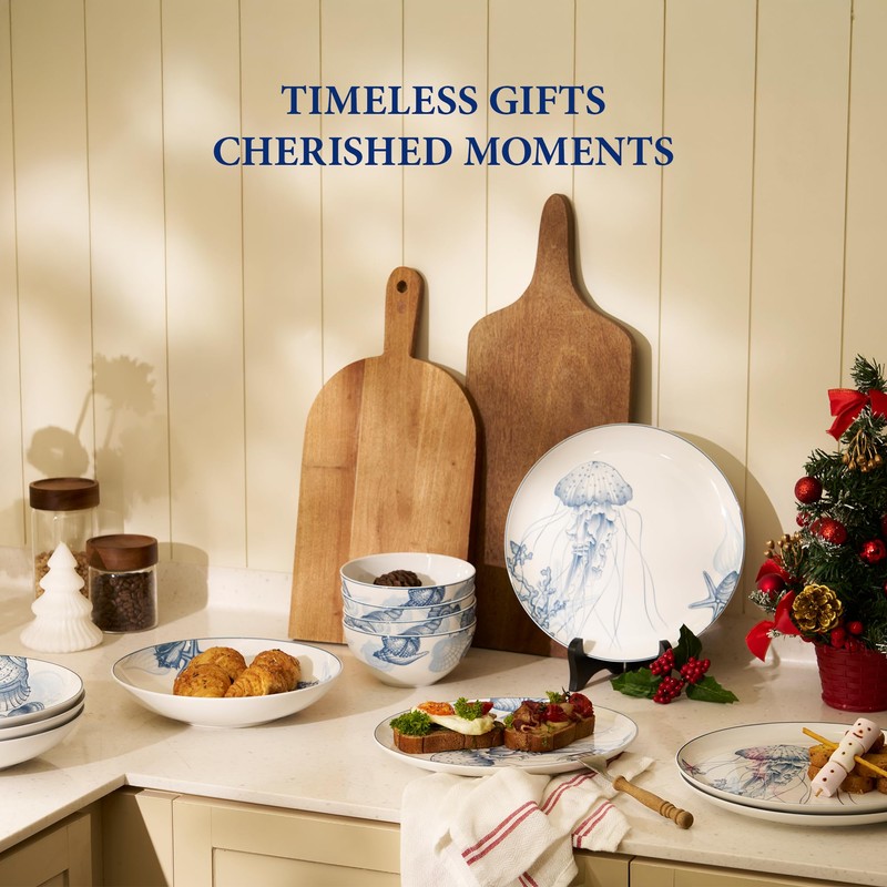 Minh Long Porcelain Plates Set of 6, Blue and White