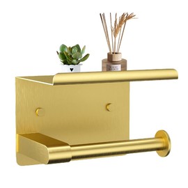 Adhesive Toilet Paper Holder with Phone Shelf Paper Tissue Holder Storage Stainless Steel Wall Mounted Toilet Roll Holder Dispenser,Paper Holder with Shelf Bathroom Organizer Gold
