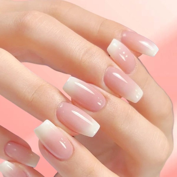 Press On Nails, 24pcs Short Almond Shape Stick On Nails