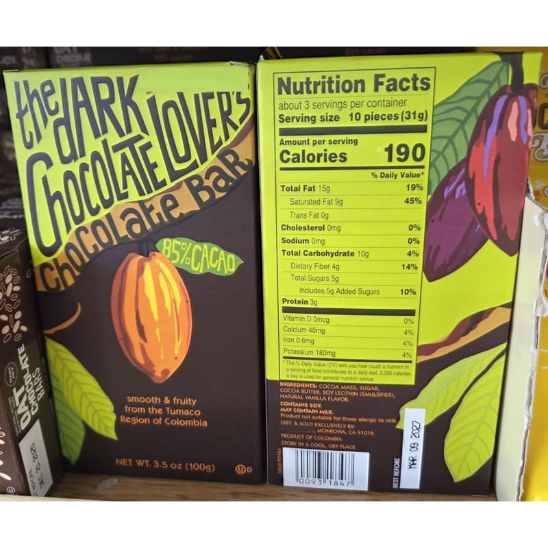 Trader Joe 85% CACAO Dark Chocolate Lovers 3.5oz 100g (Two