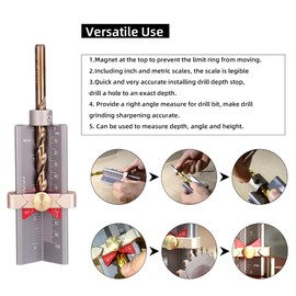 HONGDUI Multifunction 3 in 1 Measuring Gauge Drill Depth Gauge Drill Stop Measure and Drill Point Angle Gauge Grinding Gage