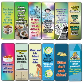 Creanoso Funny Jokes Bookmarks About Washing Dishes (60-Pack) – Party Card Set – Assorted Bulk Collection Set Book Page Clippers – Cool Gifts for Husband Wife – Rewards Giveaways – DIY Crafts