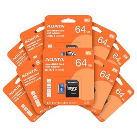 PSA COMPUTO Y PAPELERIA Kit de 10 Tarjetas de Memorias Micro ADATA 64 GB (AUSDX64GUICL10A1-RA1) con Adaptador Color Negro con Azul A1 (Clase 10) grabación de vídeo Full HD 1080p