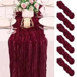 6 Pack 120 Inch Burgundy Cheesecloth Table Runner Boho Rustic Gauze Sheer Romantic 10 FT Long Cheese Cloth Table Runner for Bridal Baby Shower Wedding Party Birthday Holiday Home Easter Decor