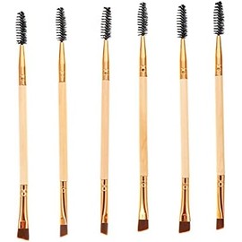 Pinceles de Maquillaje Doble Punta para Cejas y Pestañas Set de 6 Fibras Artificiales Multifuncional y Mango de Madera para Maquillaje de Ojos