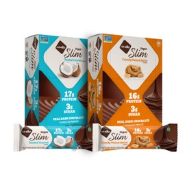 NuGo Slim 24ct Vegan Variety - Crunchy Peanut Butter 12 bars & Toasted Coconut 12 bars, 16-17g Protein Bar, Vegan, Gluten Free, Non-GMO, Kosher, Keto Friendly, Low Carb, 24 Count