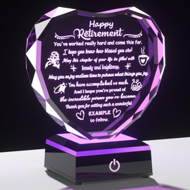 Happy Retirement Gifts for Women Men Crystal Plaque & Keepsake with LED Base Heartfelt Farewell Retired Presents for Boss Colleagues Coworkers Friends