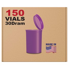 W Gallery 150 Grape Vials - 30 DRAM Pop Top Bottle - Airtight Smell Proof Containers - Medical Grade Plastic Prescription Bottles for Pills Herbs Flowers Supplements, Bulk Pack, Not Glass Jars
