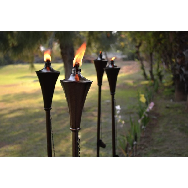 DECO HOME (Set of 4), 64-inch Outdoor Garden Flame Conical Torch Brown Oil Rubbed Finish