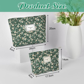 Aucuu Cosmetic Bags, 2 Pcs Small Floral Canvas Cosmetic Bag, Rose Flower Printing Corduroy Toiletry Bag, Multifunctional Travel Makeup Bag with Metal Zipper for Women Girls Gift