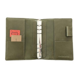 C&L TRASCO Personal Organizer Binder, Genuine Leather, A5/B6, Bible Size, 0.8 inch (20 mm) Ring, 6 Holes, Vintage Series (Olive, B6-20mm)