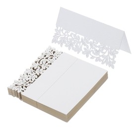 PATIKIL 50Pcs Wedding Place Cards, Laser Cut Leaves Table Place Card Folded Tent Card Name Cards for Table Setting Wedding Reception Buffet, White