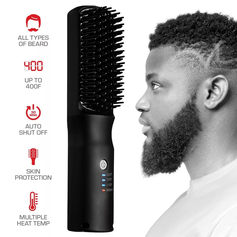 Red by Kiss Beard Hair Straightener Heated Comb Brush for