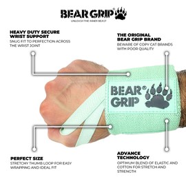 BEAR GRIP - Weight lifting wrist support wraps (Sold in pairs) (AQUA-WRAPS)