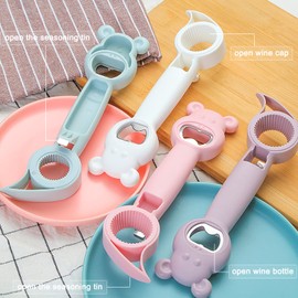 Jar Opener 4 In 1 Bottle Opener、Multifunction Jar Can Beer Bottle Opener Cool Bottle Opener，Bottle Opener To Protect The Nail Use For Elderly And Arthritis Sufferers (pink+blue)