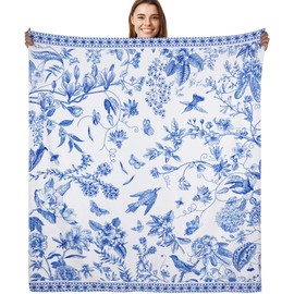 Blue Floral Blanket Women Gifts - Bule Flowers Print Fuzzy Blankets for Women, Soft Cozy Fleece Blanket, Warm Flannel Blanket Home Decor for Bed Sofa, 50''x60''