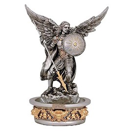 CatholicStore St. Raphael The Archangel Holy Water Font, Stands or Hangs, Pewter Finish Resin, 7"