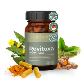 Viktilabs© Revitoxa Komplex Kapseln mit Quercetin, Schwarzkümmelsamen, Acerolaextrakt, N-Acetyl-L-Cystein, Grüner Teeextrakt, Löwenzahnwurzel, Mariendistel, Selen | Monatsvorrat (1 Glas)