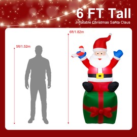6 FT Christmas Inflatables Santa Claus Waterproof 6 LED Lighted Giant Blow Up Santa Gift Box with Floor Stakes and Ropes for Lawn Yard Garden Holiday Xmas Decorations