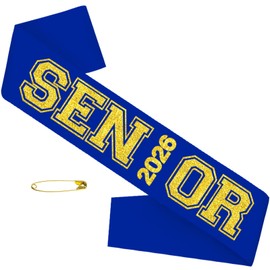 TxscOxwP1 Royal Blue Senior 2026 Sash with Gold Glitter Printing Letters，2026 Graduation Celebrations Sashes, Class of 2026 Sash for Graduation Party, Senior Cheer Sasesh, Class Competition Sash