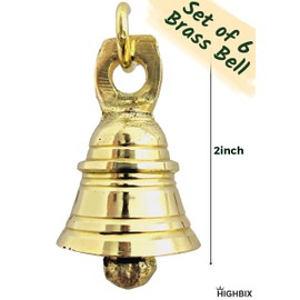 HIGHBIX Solid Brass Jingle Bells Set of 6 Hanging Harmony Festive Décor Handmade Brass Bells with Hooks