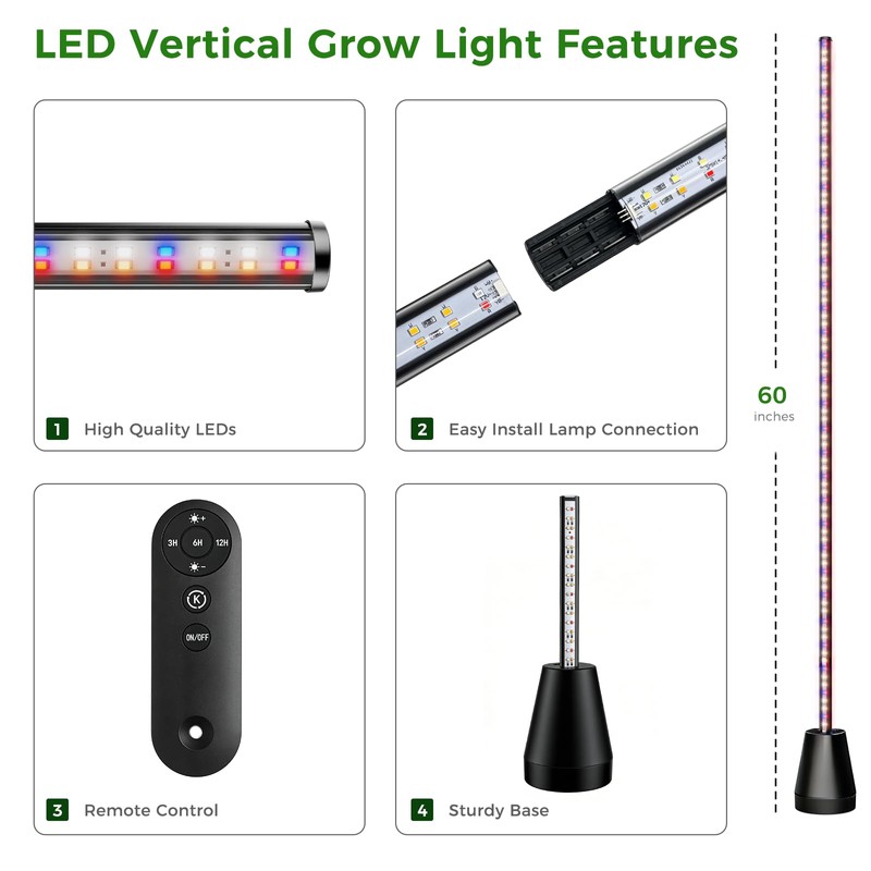 Grow Lights for Indoor Plants with Timer, 2PCS 60 Inch