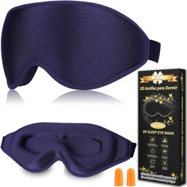 Antifaz para Dormir de Sueño Contorno 3D de Jasinber - Diseño Ergonómico con 100% de Bloqueo de Luz, Lycra Transpirable y Espuma de Memoria, Correa Ajustable - Perfecta para Viajes, Oficina, Yoga y Meditación (Azul Marino)