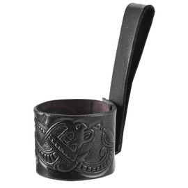 Ulfberth Leather Horn Holder for Drinking Horn with Embossed Dragon, Jelling Style, Belt Holder for Drinking Horns, Drinking Horn Holder, Medieval Viking LARP (Jelling Style, Black, S (0.2L-0.3L))