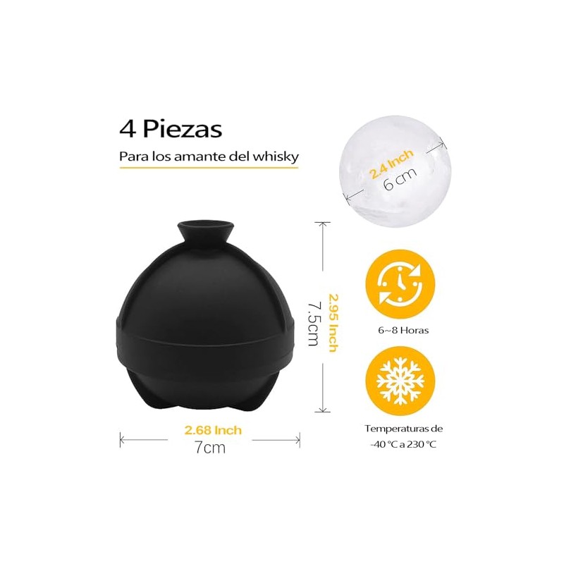 4 Piezas Molde para Hielos Grandes de Silicona en Forma