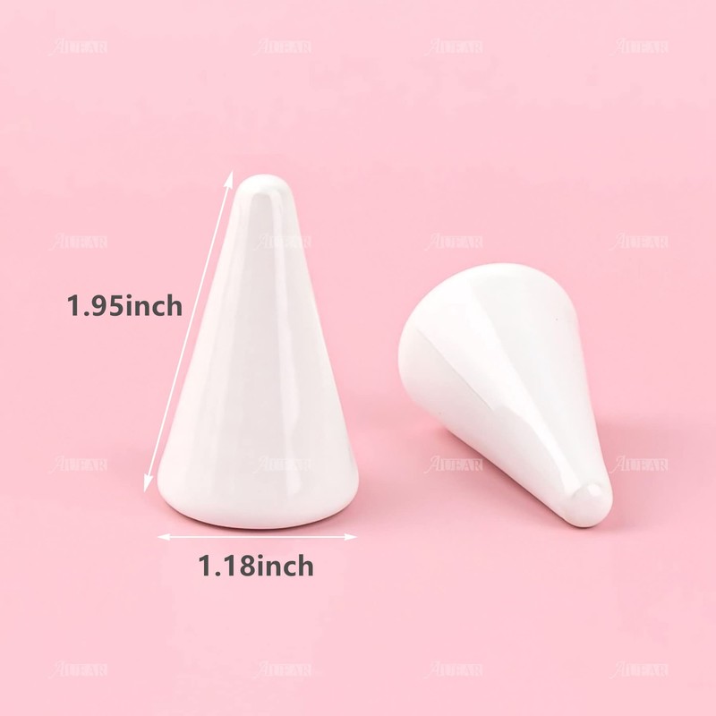 AUEAR、コーンセラミックリングホルダー タワーコーン型ディスプレイスタンド ジュエリーリングウェディングリング用(ホワイト、2個パック)