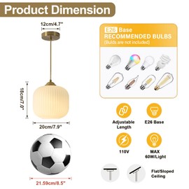 Flyrose Gold Milk Glass Pendant Light Antique Brass Hanging Light Small White Pendant Lights Kitchen Island Vintage Ribbed Glass Ceiling Light Mid Century Modern Dining Room Pendant Lighting