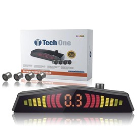 TECH ONE Parking Sensors Standard Car, Universal 4 Parking Assistant Sensors with LED Colour Display, Reversing Audio Alarm Kit – Parking Sensor Standard Black Matte