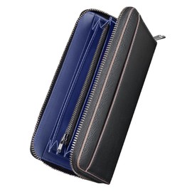 Alivern Men's Long Wallet, Genuine Leather, YKK Zipper, Skimming, Holds 15 Cards, Bills, Coin Purse, Passbook Pocket, Stylish, Large Capacity, Safe, Business, Cowhide Leather, For Men, Black-Blue