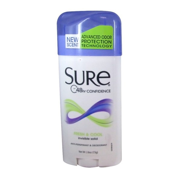 Sure Deodorant 2.6 Ounce Invisible Solid Fresh & Cool (76ml) (3 Pack)