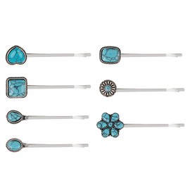 Framendino, 7 Pack Western Turquoise Hair Clips Retro Hair Pins Blue Stone Side Hair Clip Hair Accessories