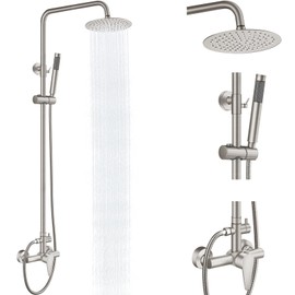 GBBNE Outdoor Shower Kit,Outdoor Shower Fixtures Faucet System Single Handle Brass Valve,8 Inch Rainfall Shower Head and Handheld Spray Dual Function Wall Mount SUS304 Brushed Nickel