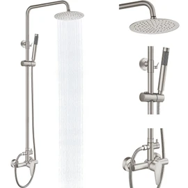 Outdoor Shower Kit,Outdoor Shower Fixtures Faucet System Single Handle Brass Valve,8 Inch Rainfall Shower Head and Handheld Spray Dual Function Wall Mount SUS304 Brushed Nickel