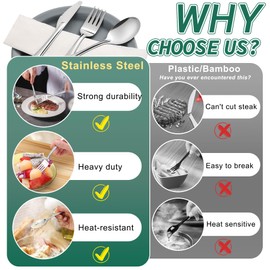 LOROTOCO 100Sets Pre Wrapped Disposable Silverware Set Heavy Duty Stainless Steel Silver Cutlery with Napkin, Knifes, Forks, Spoons for Party Wedding