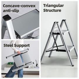 HillhutApex 2 Step Ladder, Lightweight Portable 2 Step Stool with Anti-Slip Wide Pedal,330lbs Capacity Aluminum Ladder for Household,Office,Library(Silver)